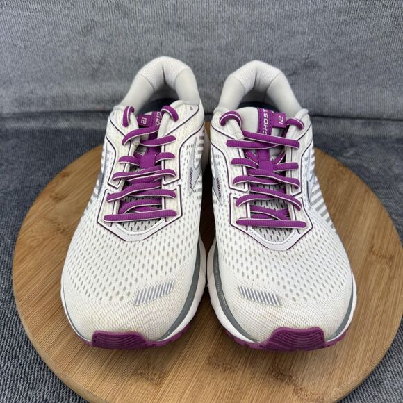 Brooks Ghost 12 Running Shoes Womens Size 10 White Gray Purple Cushion - Picture 3 of 11